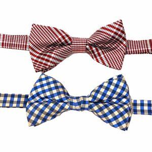 Mens Bow Ties Pre-tied Lot 2 Red Plaid Blue Check Stacy Adams Coburn